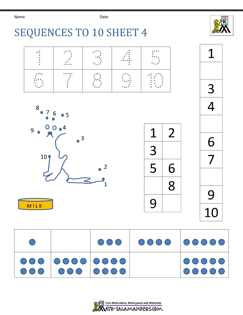 Preschool Number Worksheets - Sequencing to 10
