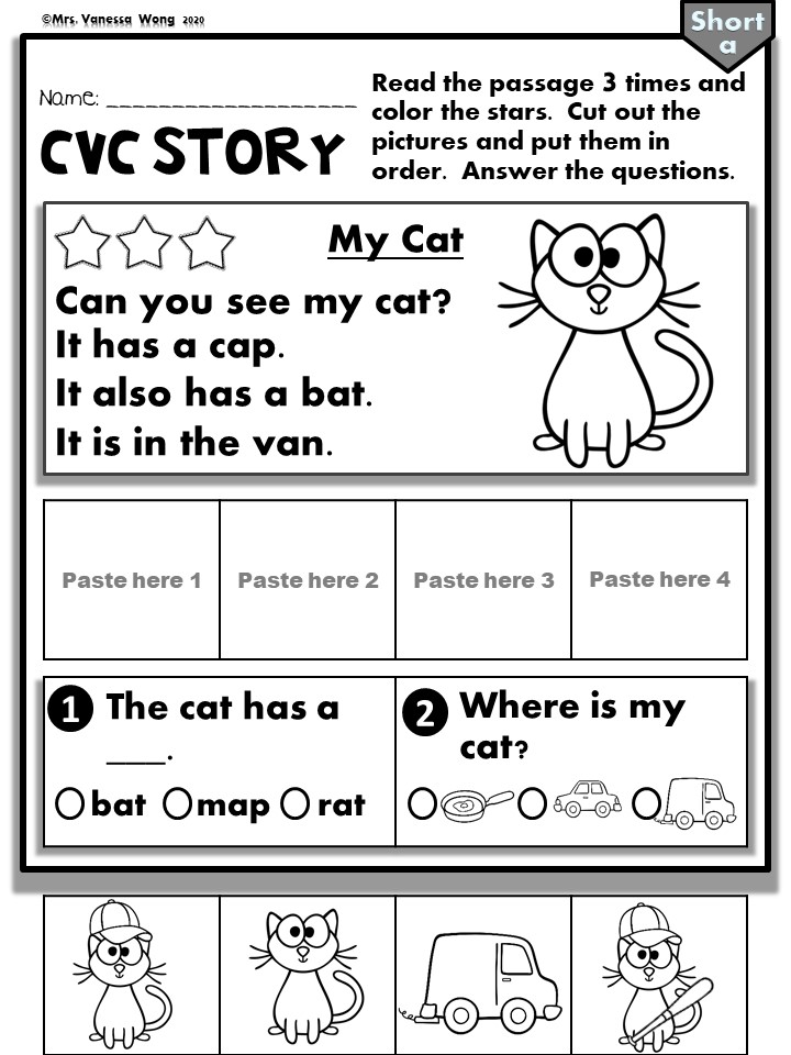 Phonics CVC worksheets story sequence - Mrs Vanessa Wong