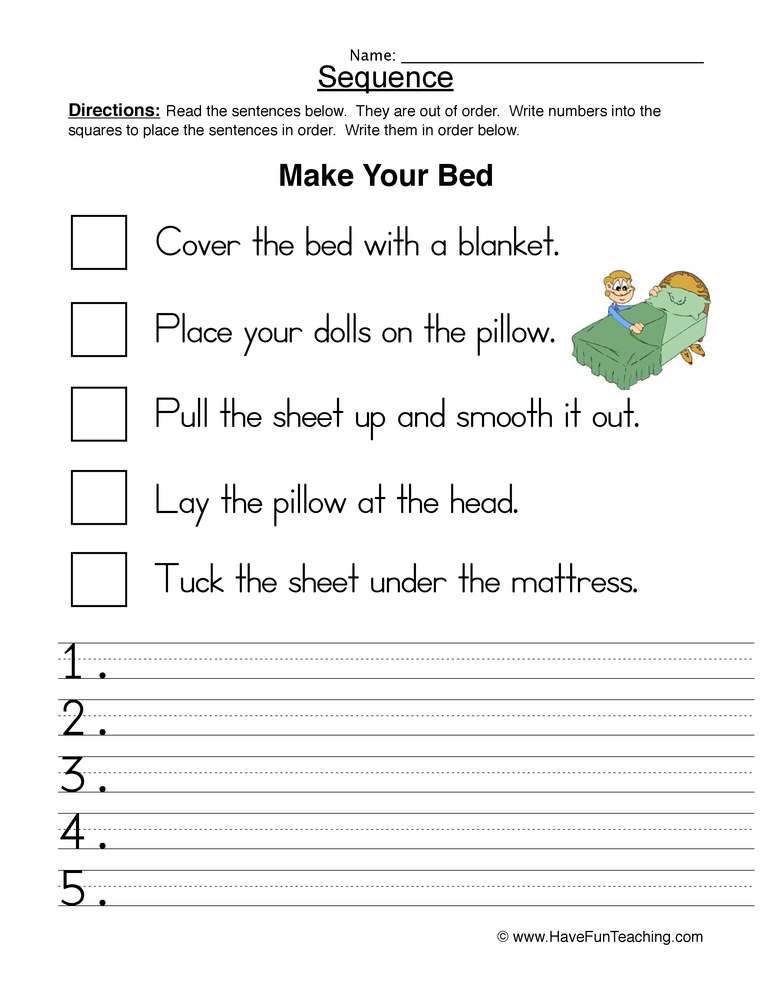 Making a Bed Sequence Worksheet  