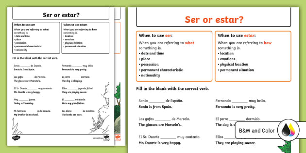 ser and estar practice worksheet with answers