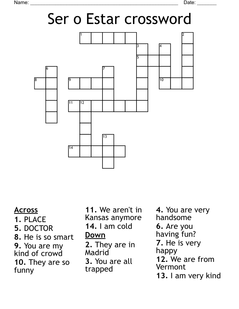 Ser vs. Estar Word Search - WordMint