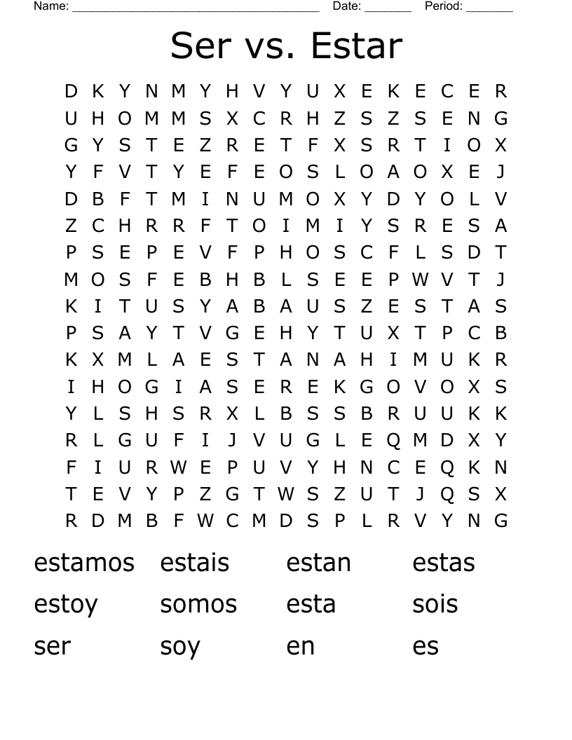 Ser vs. Estar Word Search - WordMint