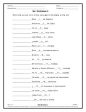Ser Worksheet 4 Worksheet for 6th - 8th Grade | Lesson Planet