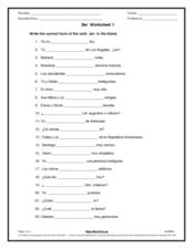 Ser Worksheet 1 Worksheet for 8th - 9th Grade | Lesson Planet