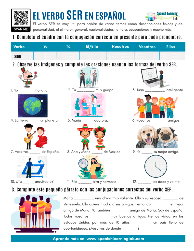 The verb SER in Spanish - PDF Worksheet - Spanish Learning Lab