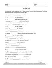 Conjugate Ser Worksheet for 6th - 9th Grade | Lesson Planet