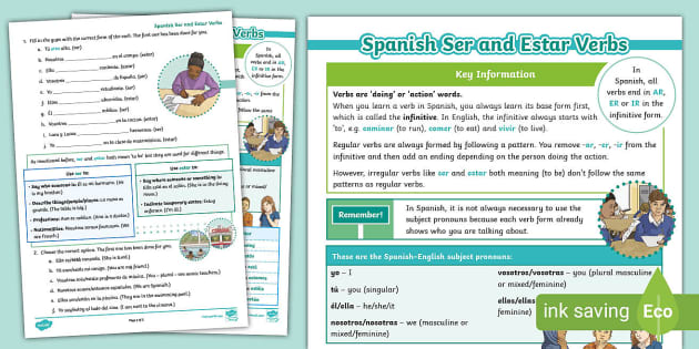? Spanish Grammar: Ser and Estar Worksheet - Twinkl