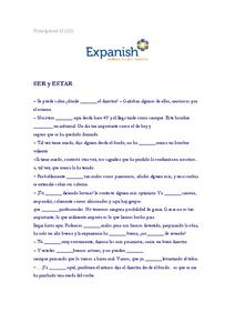 Ser y Estar Worksheet for 9th Grade | Lesson Planet