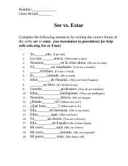 Ser vs estar worksheet 3 2 .doc - Nombre: Class Period: Ser vs ...