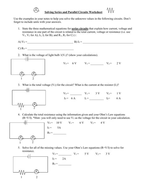 series circuits worksheet answers