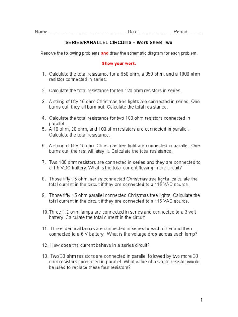 series circuits worksheet answers