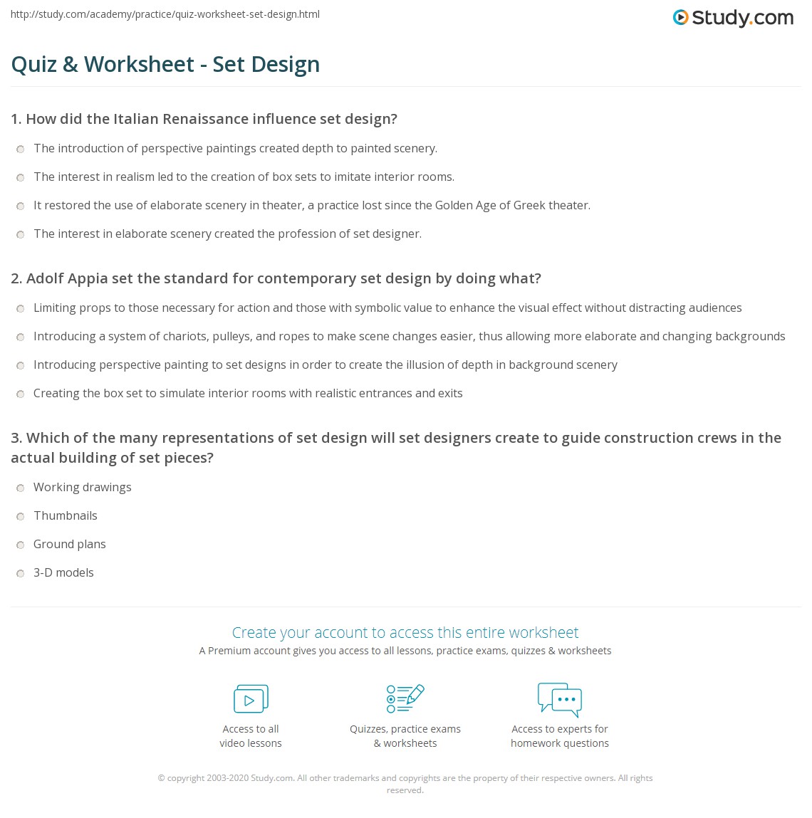 Quiz &  Worksheet - Set Design | Study.com