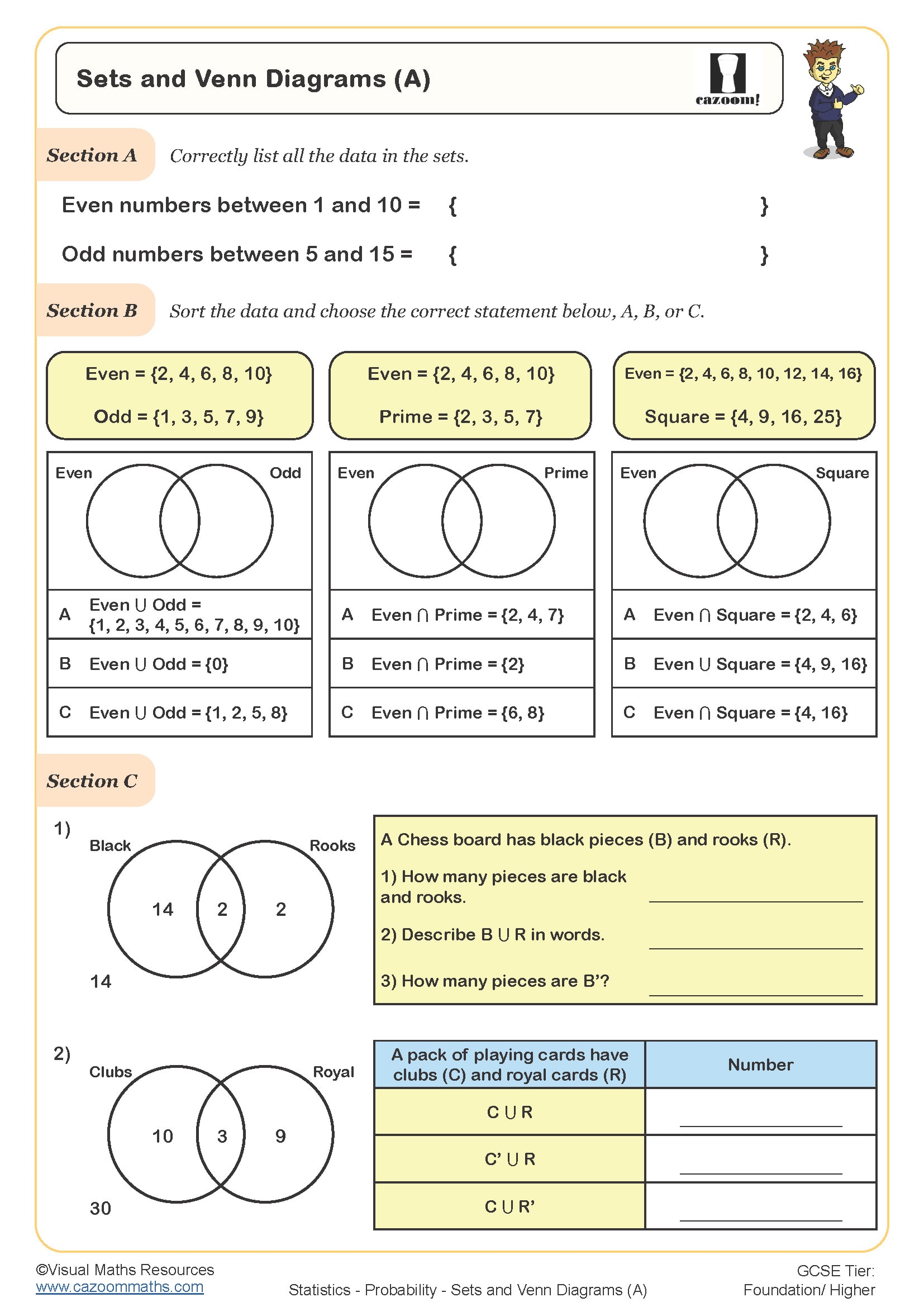 sets and venn diagrams worksheet with answers
