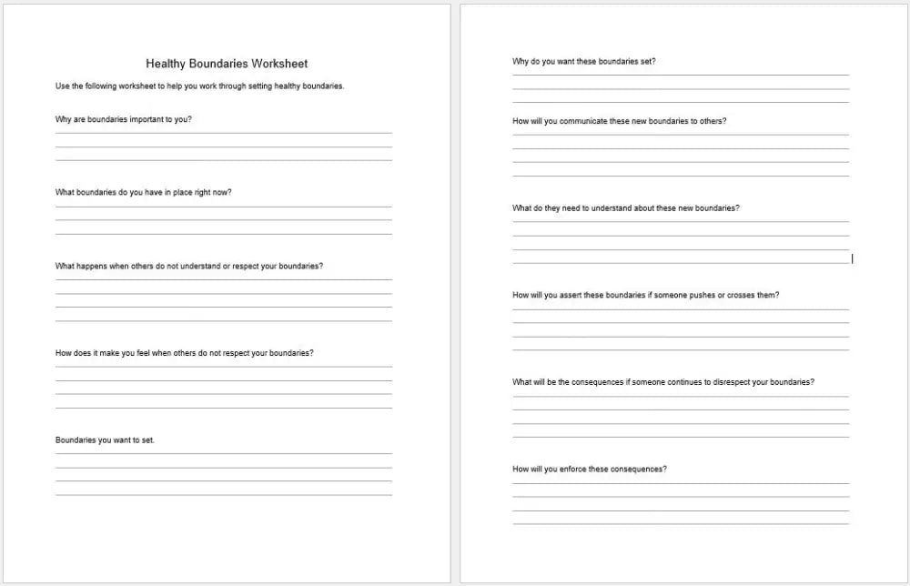 setting healthy boundaries worksheet