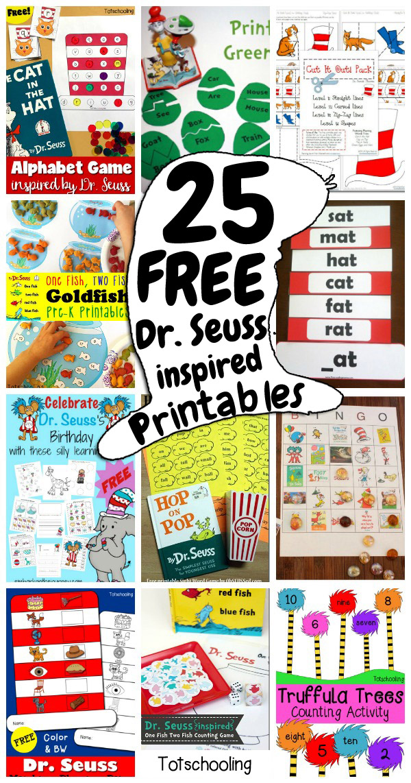 25 FREE Dr. Seuss-inspired Printables for Kids | Totschooling ...