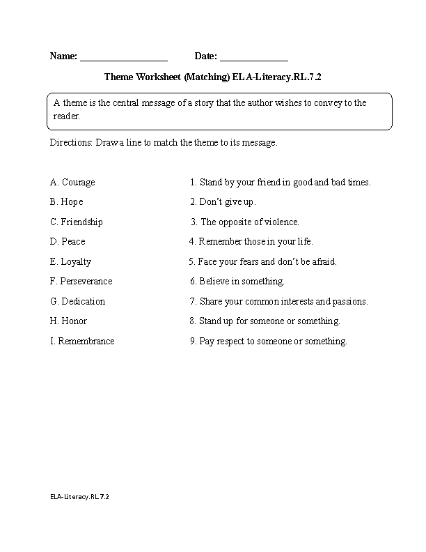 seventh grade language arts worksheet