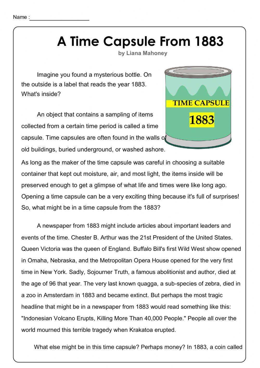 Reading comprehension online exercise for 7th grade  