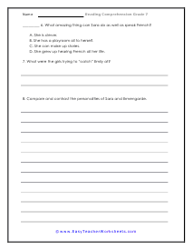 7th Grade Reading Comprehension Worksheets