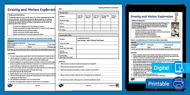 Gravity and Motion Worksheet for 7th Grade | Twinkl USA