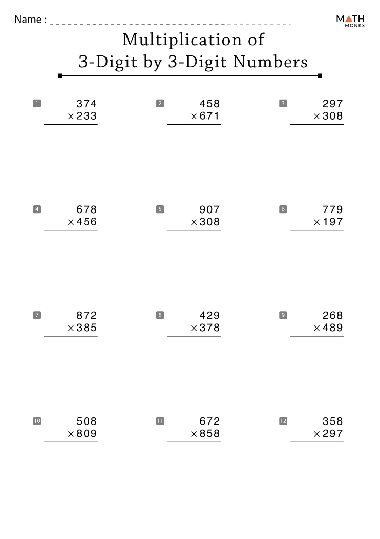 7th Grade Multiplication Worksheets with Answer Key