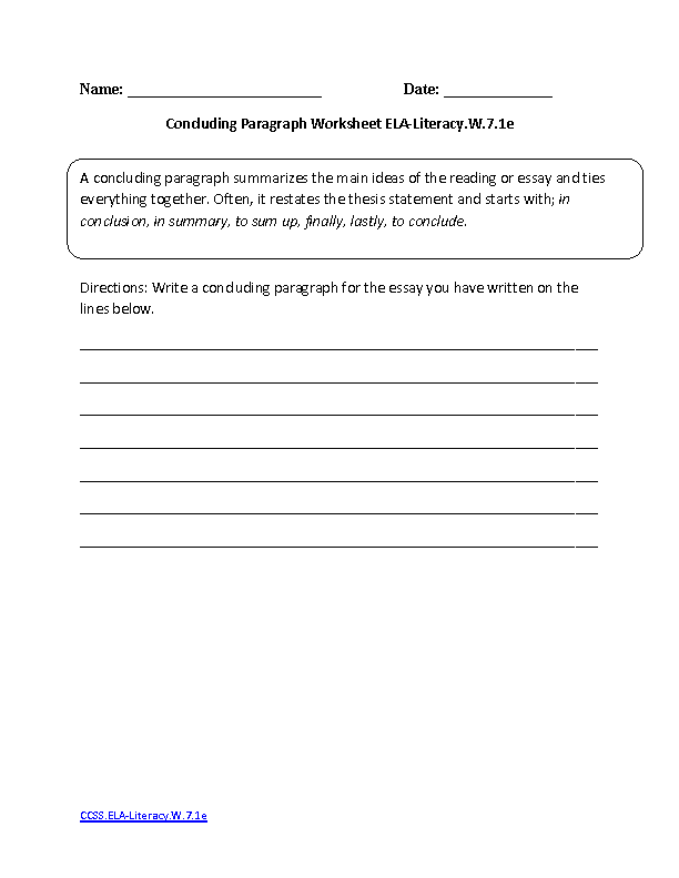 7th Grade Common Core | Writing Worksheets
