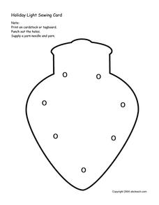 Holiday Light Sewing Card Worksheet for Kindergarten - 1st Grade ...