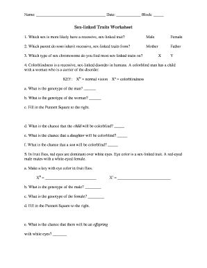 sex linked traits worksheet