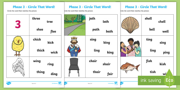 Ch, Sh, Th, Ng Circle That Word Worksheet (teacher made)