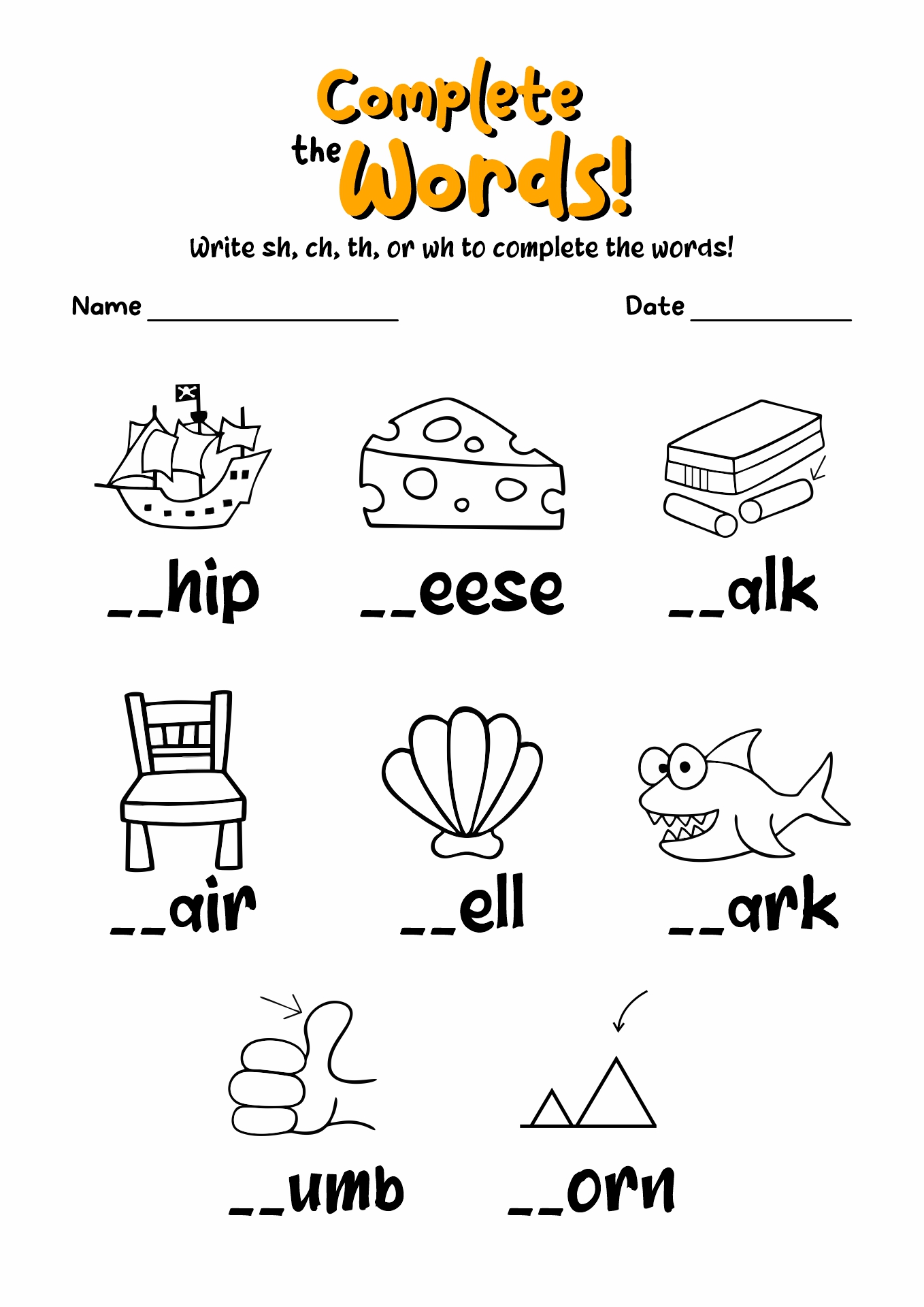 16 CH Digraph Worksheets For Kindergarten - Free PDF at worksheeto.com