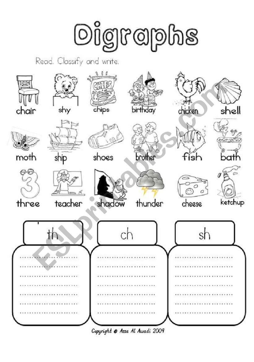 Digraphs - th - ch - sh - ESL worksheet by Azza_20