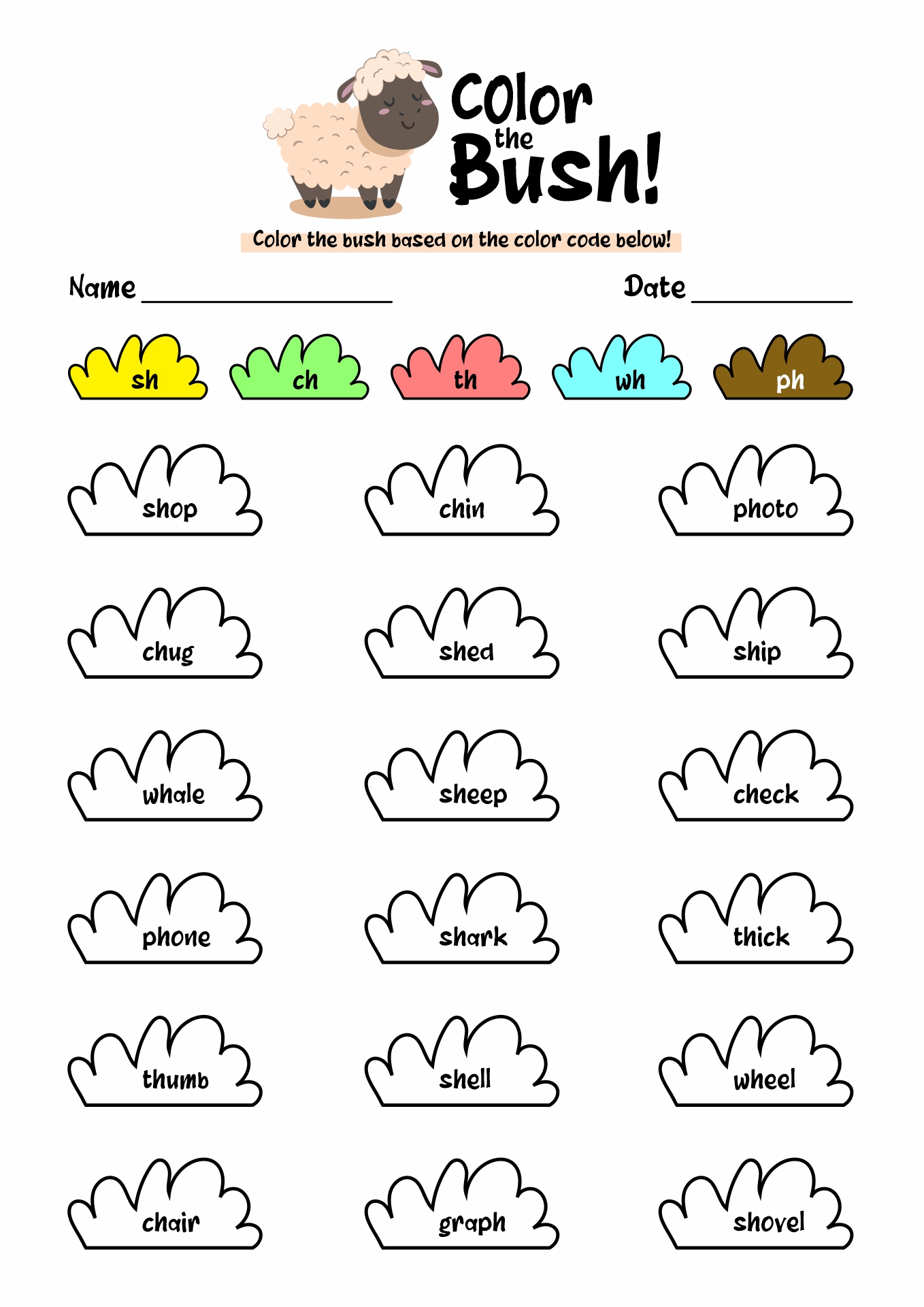 16 CH Digraph Worksheets For Kindergarten - Free PDF at worksheeto.com