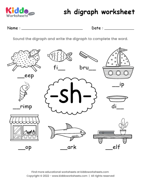 Free Printable sh digraph worksheet - kiddoworksheets