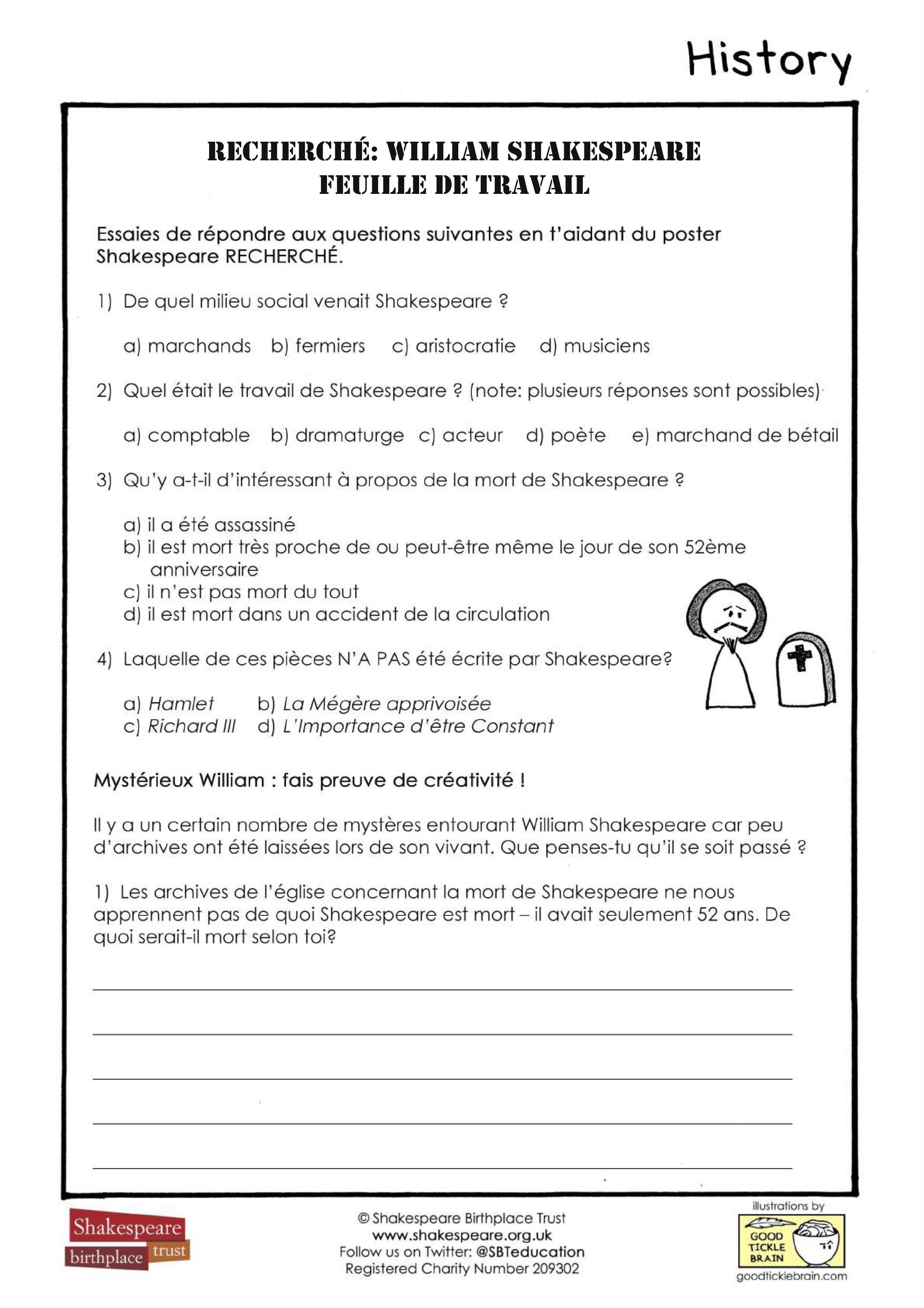 FR Shakespeare WANTED worksheet