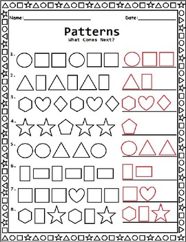 Shape Patterns Worksheet for Kindergarten, 1st Grade, and 2nd Grade