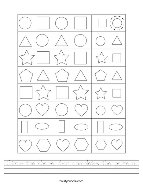 Circle the shape that completes the pattern Worksheet - Twisty Noodle