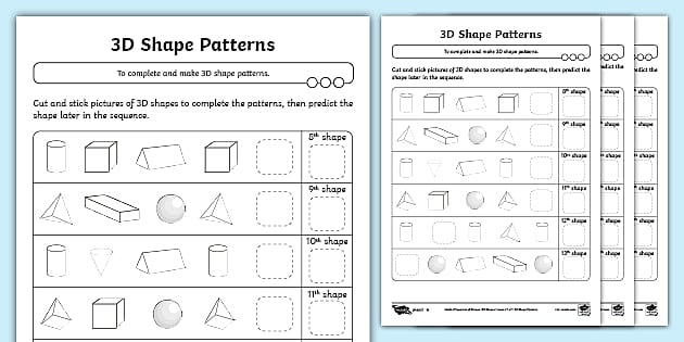 ? 3D Shape Patterns: Differentiated Worksheet - Twinkl
