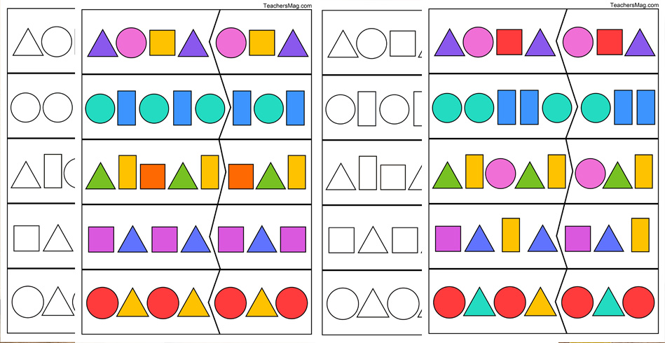 Shape Pattern Worksheets for Kindergartners. TeachersMag.com
