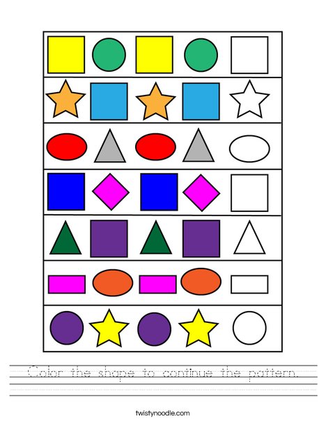 Color the shape to continue the pattern Worksheet - Twisty Noodle