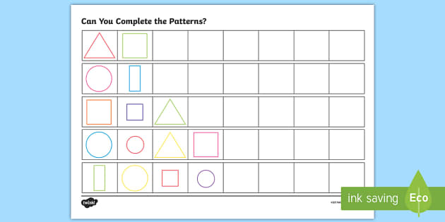 Repeating Pattern Worksheet / Worksheets (Shapes) - Twinkl