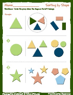 Worksheet: Kindergarten - Sorting by Shape - Sort Objects by Shape ...