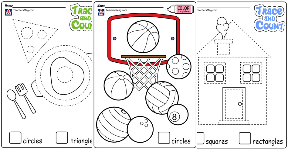 Shape Tracing and Counting Worksheets. TeachersMag.com