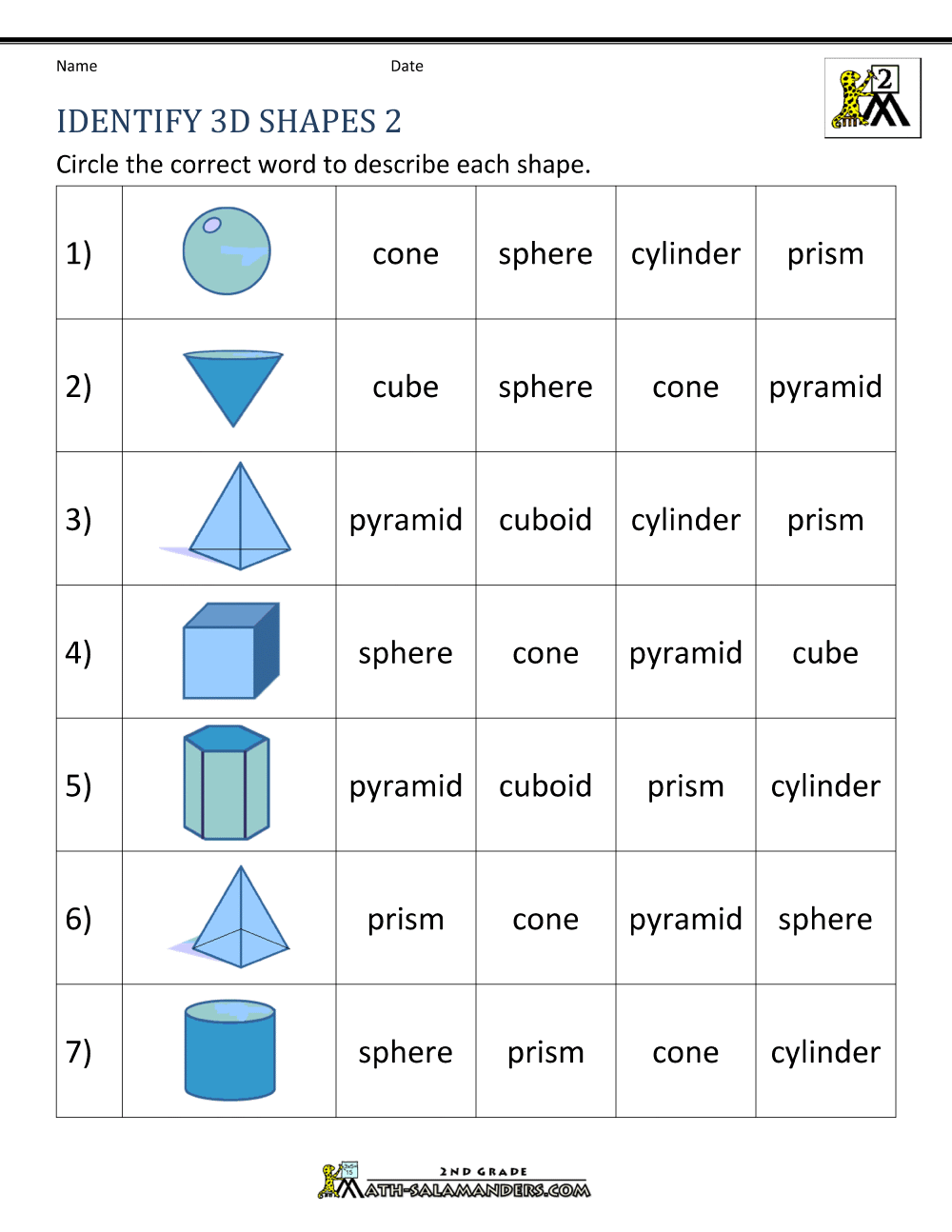 shape worksheet 2nd grade