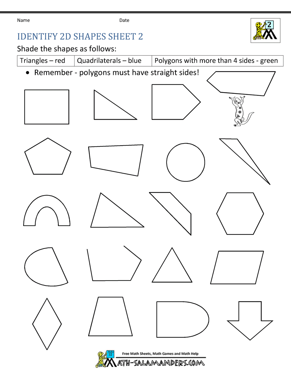 shape worksheet 2nd grade