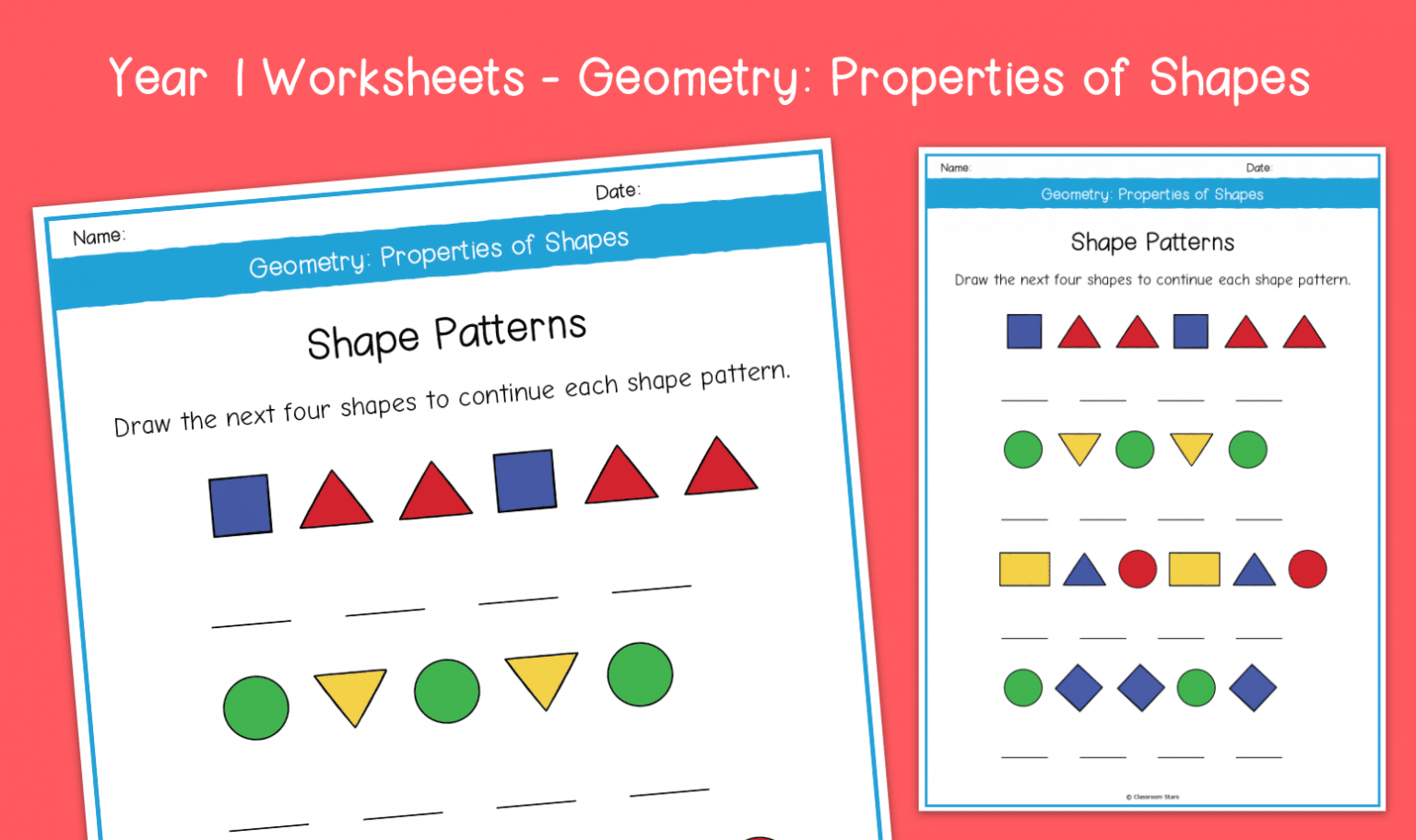 Year 1 | Shape Patterns Worksheets | KS1 Geometry: Properties of ...