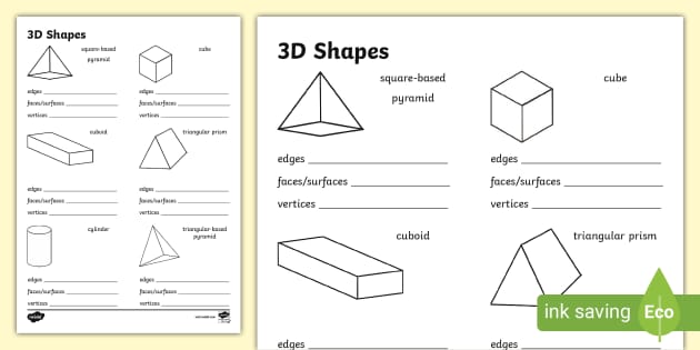 Properties of 3D Shapes Worksheet | Grade 1 Maths Resource