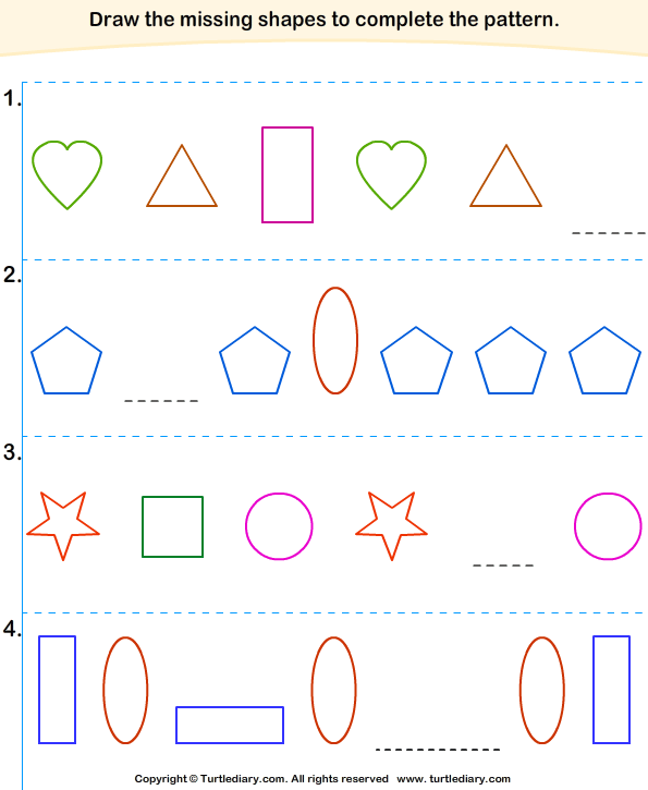 Find Pattern in each Sequence of Shapes | Turtle Diary Worksheet