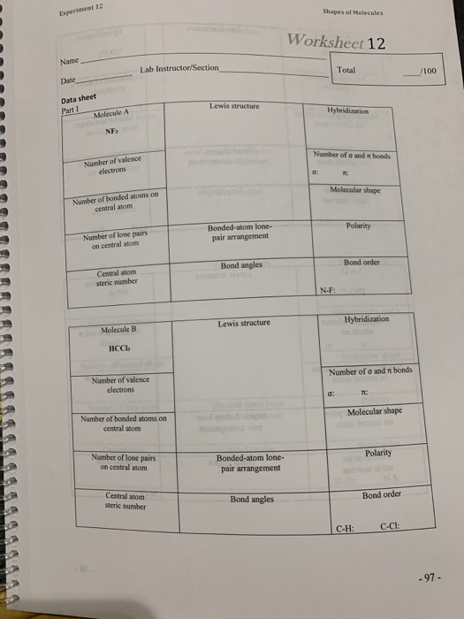 shapes of molecules worksheet
