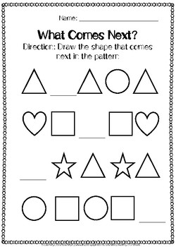Shapes Patterns Worksheets by Oh Shes a Teacher | TPT
