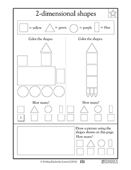 Coloring shapes | 1st grade, Kindergarten Math Worksheet ...
