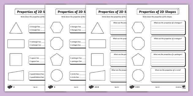 Year 2 Properties of 2D Shapes Differentiated Worksheet - Twinkl